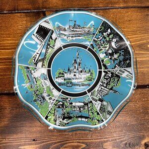 Vintage Walt Disney Magic Kingdom Art Glass Bowl Theme Park Souvenir Dish